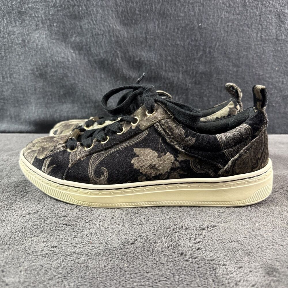 Earth Zag Floral Print Velvet Sneakers Womens Size 8 Black Gray Lace Up Comfort - Picture 6 of 13